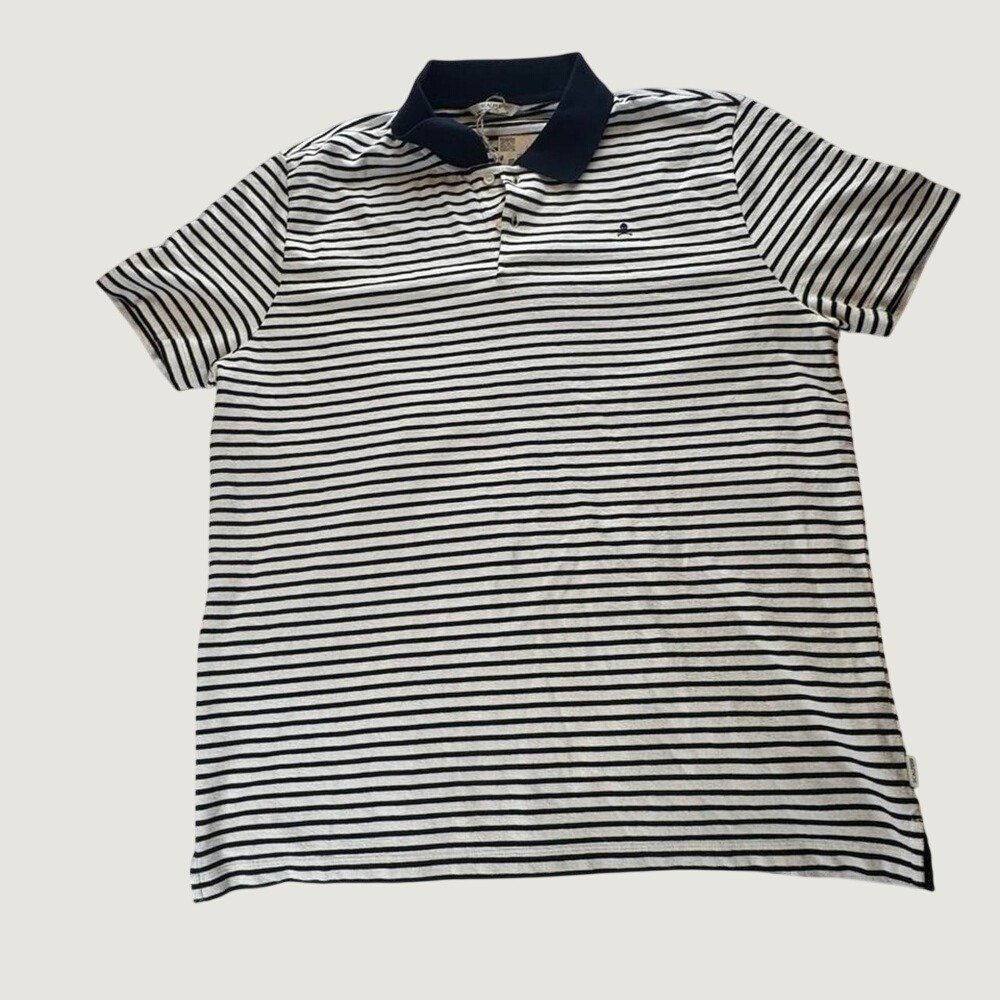 Scalpers Contrast Striped Polo Shirt XL 100% Cotton Spanish Designer Skull